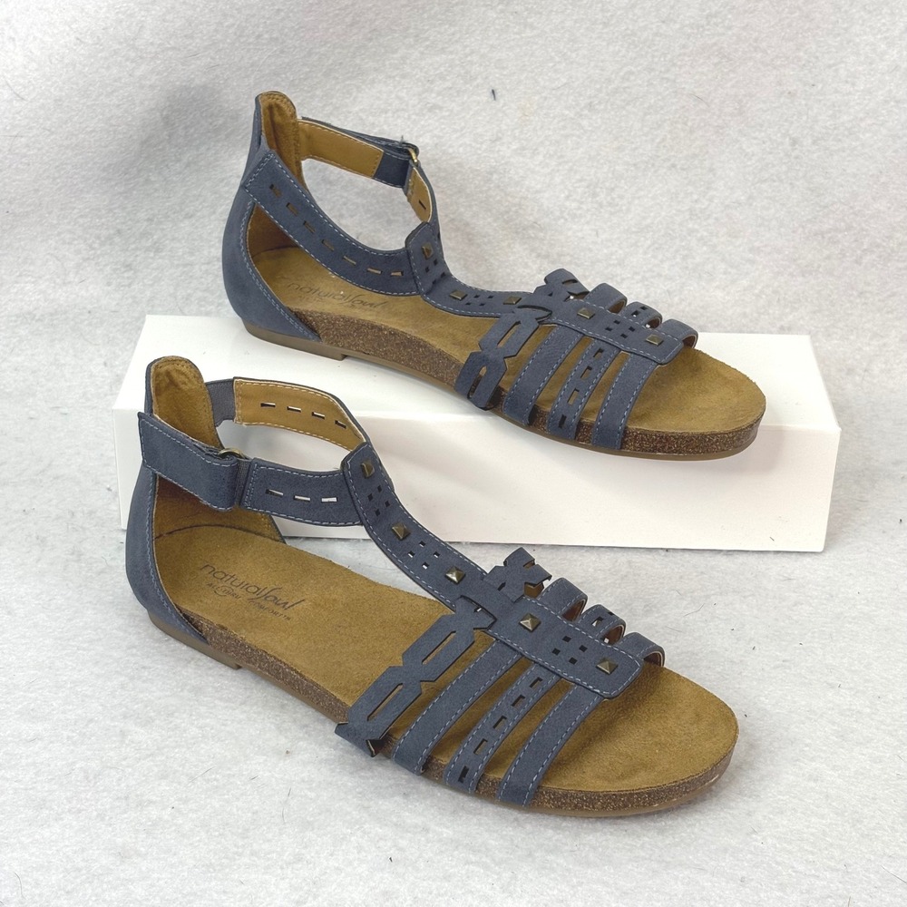 Natural Soul Blue Mikah Studded Gladiator Sandals Womens 8M Boho Comfort